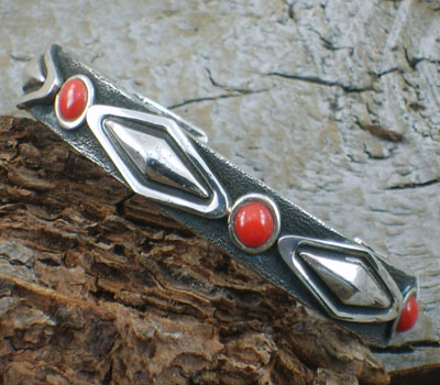 Native American Sterling Silver and Coral Cuff Bracelet